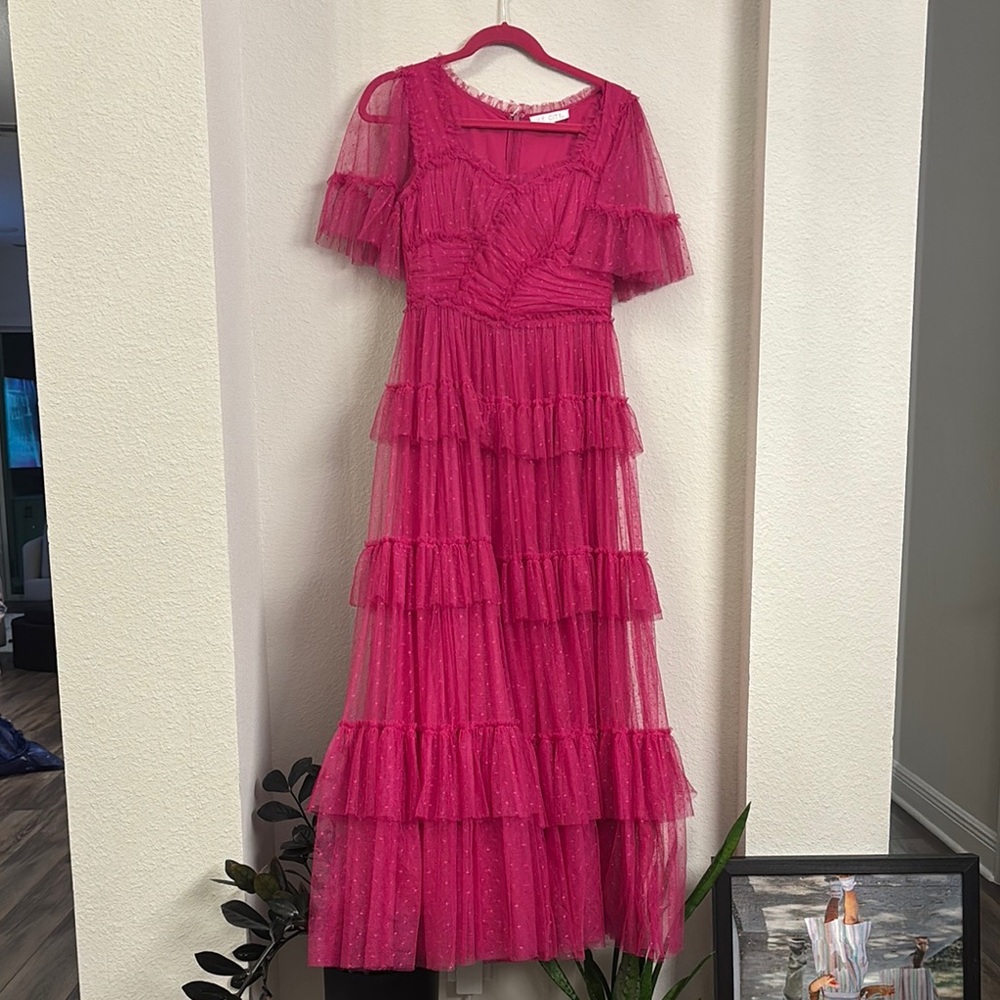 Ivy City Co Fuchsia Tiered Tulle Maxi Dress
